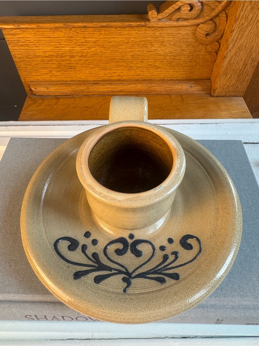 Maple City Pottery Handmade Stoneware Candle Holder With Saucer and Handle
